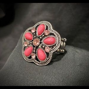 Pink flower statement ring